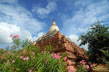 Shwe Sandaw Pagoda in Bagan, Myanmar. On the topmost terrace ris