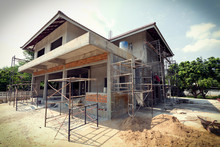 Building Residential Construction House With Scaffold Steel