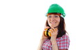 © ratmaner - Woman wearing protective helmet and headphones