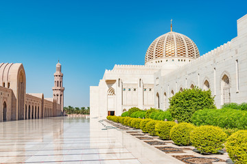 Sultan Qaboos Grand Mosque in Muscat, Oman. It was built in 2001.