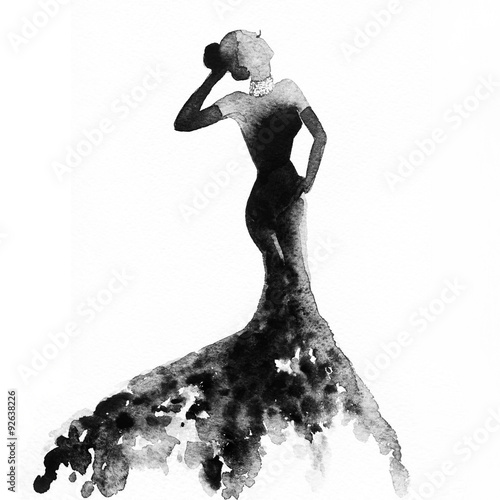 kobieta-w-eleganckiej-sukni-abstrakcyjna-akwarela