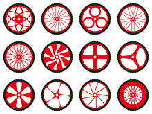 Different Kinds Of Bike Wheels. Bike Wheels With Tires And Spokes. Bicycle Icons Series.