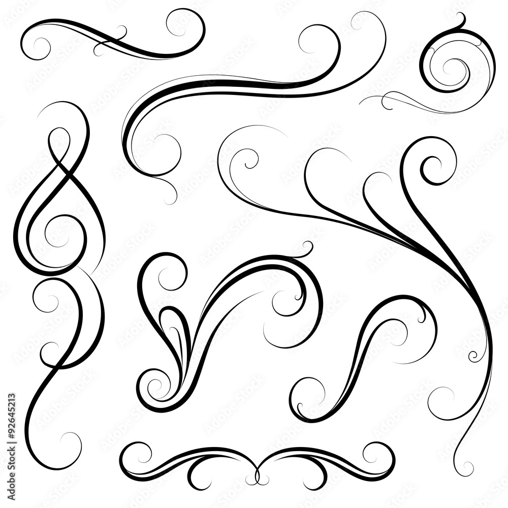Set of calligraphic swirls - obrazy, fototapety, plakaty 
