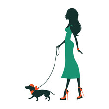 Illustration Of A Beautiful Woman With Dachshund