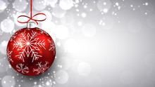 Silver Christmas Background With Red Ball.