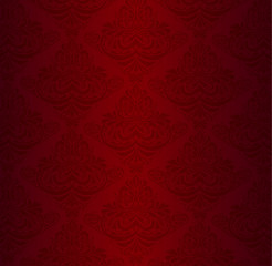 Wall Mural - Red damask pattern with vintage floral ornament