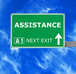 ASSISTANCE road sign against clear blue sky