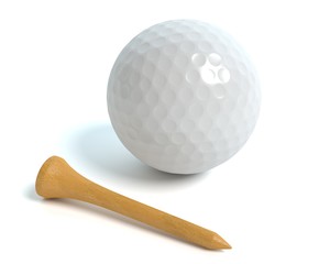 3d illustration of a golf ball and tee