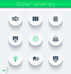 Sticker - Solar energy, panels, plant, modern icons, vector illustration