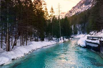 Sticker - Mountain river in winter time