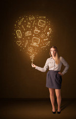 Businesswoman with a social media balloon