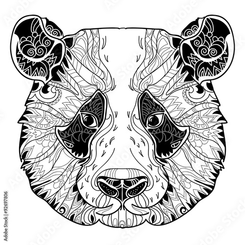 Obraz na płótnie canvas czteroczęściowy "tetraptyk" Panda głowy doodle na białym tle.