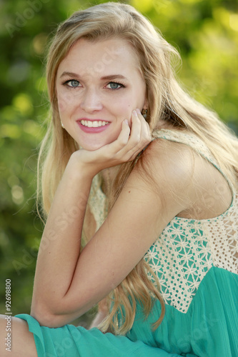 Fotografie, Tablou Outdoors portrait of beautiful young blonde girl