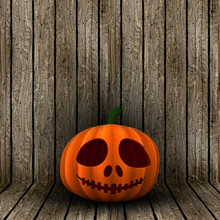 3D Halloween Jack O Lantern On A Wooden Background