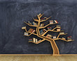 Concept of science. Bookshelf full of books in form of tree on a