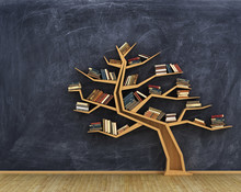 Concept Of Science. Bookshelf Full Of Books In Form Of Tree On A