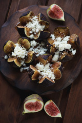 Poster - Close-up of fig fruits baked with cottage cheese and honey