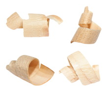Set Wood Shavings Isolated On White Background, With Clipping Path