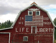 Patriotic Red Barn with Painted American Flag
