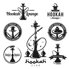Set Of Hookah Labels, Badges And Design Elements.
