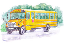 Watercolor Yellow School Bus Illustration.