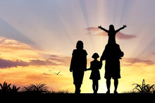 Silhouette Of A Happy Family