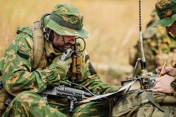 russian paratrooper airborne infantry in the forest