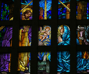 Fototapete - Nativity Scene - stained glass