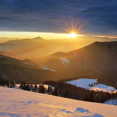 Wall Mural - Winter mountain landscape with sun - Slovakia