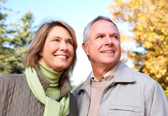 Wall Mural - Happy senior couple in park.