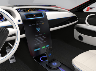 Update software by operating car center console. IoT concept.