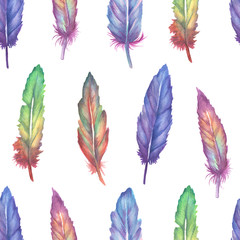 Wall Mural - watercolor feather seamless pattern