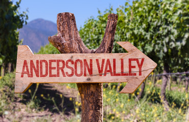 Wall Mural - Anderson Valley wooden sign with winery background