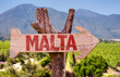 Malta wooden sign with winery background