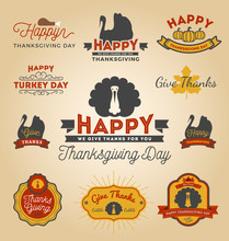 Set Of Thanksgiving Day Labels. Happy Thanksgiving Day Sticker. Vector Illustration