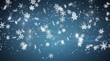 Wall Mural - christmas snowfall on blue background