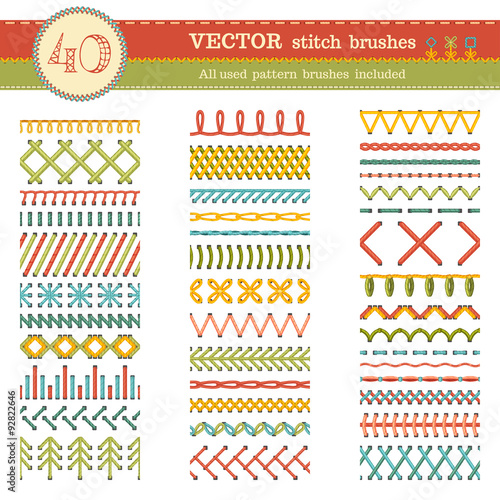 Cuadros en Lienzo Vector set of seamless stitch brushes.
