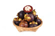 Mangosteen in basket isolate on white background