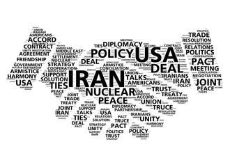 Wall Mural - United States and Iran nuclear deal agreement word cloud in shape of handshake