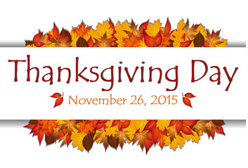 Thanksgiving day banner with date and autumn leaves vector