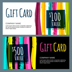 Vector template for gift card with abstract watercolor stripes b