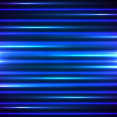 Canvas Print - Blue light and stripes moving fast over dark background. Vector illustration.