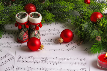 Wall Mural - Music notes with Christmas decoration close up