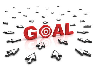 Aufkleber - Many arrow cursors mouse aiming to goal target or dart board isolated on white background with reflection