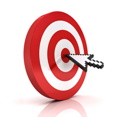 Aufkleber - Arrow cursor clicking in the center of the red dart board or target isolated over white background