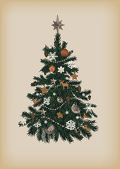 christmas tree. vector vintage illustration.