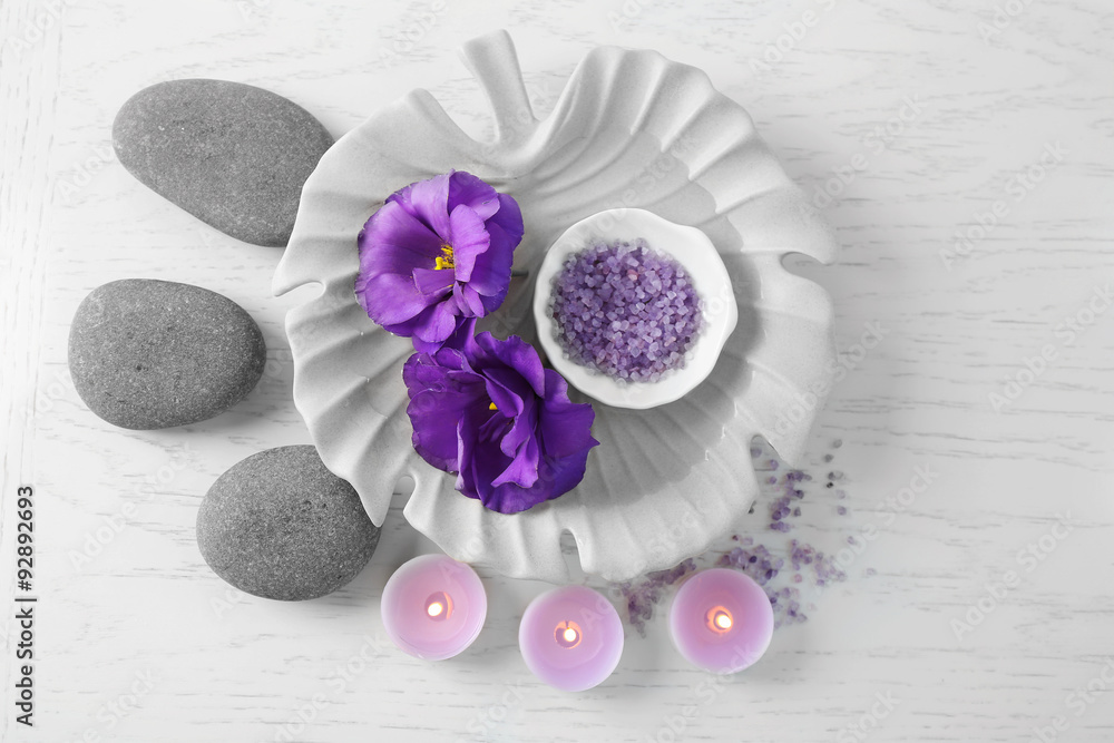 Beautiful spa composition on wooden table