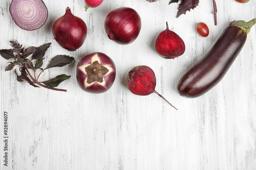 Fruits and vegetables on wooden table