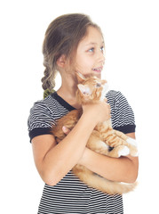 Canvas Print - Girl and kitten looks