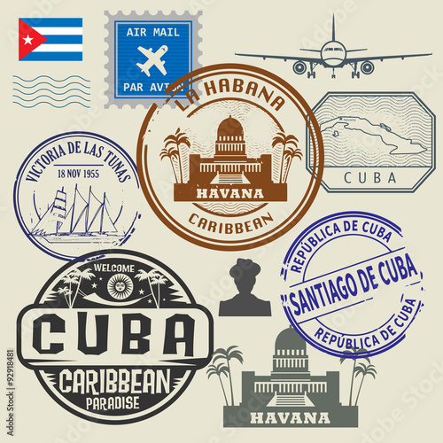 Nowoczesny obraz na płótnie Travel stamps set